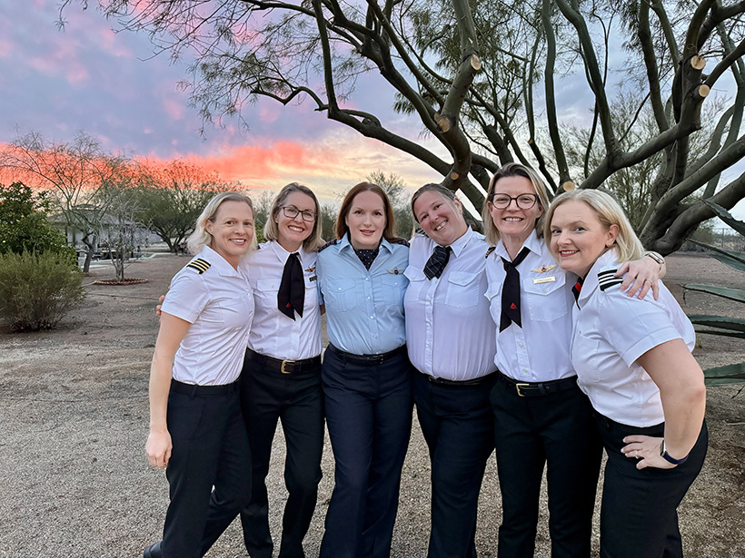 Madeleine Gilad (United), Inga Brock (Delta), April Abenza (JetBlue), Meredith Ducommun (FedEx), Carly Oden (Delta), and Sarah Gilmore (Southwest)