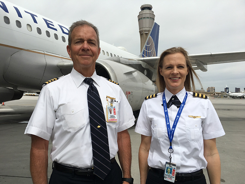 Greg Roberts and Madeleine Gilad at KLAS in 2017 after completing my initial operating experience on the A320