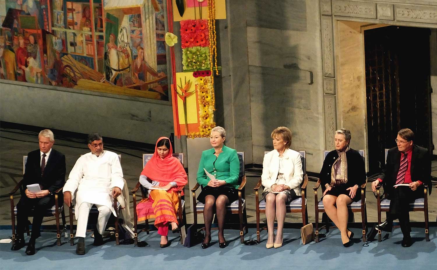 Malala Yousafzai and Kaliash Satyarthi at the Nobel Peace Prize Ceremony in 2014